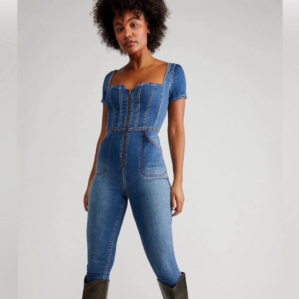Free People Blue Denim Jumpsuit